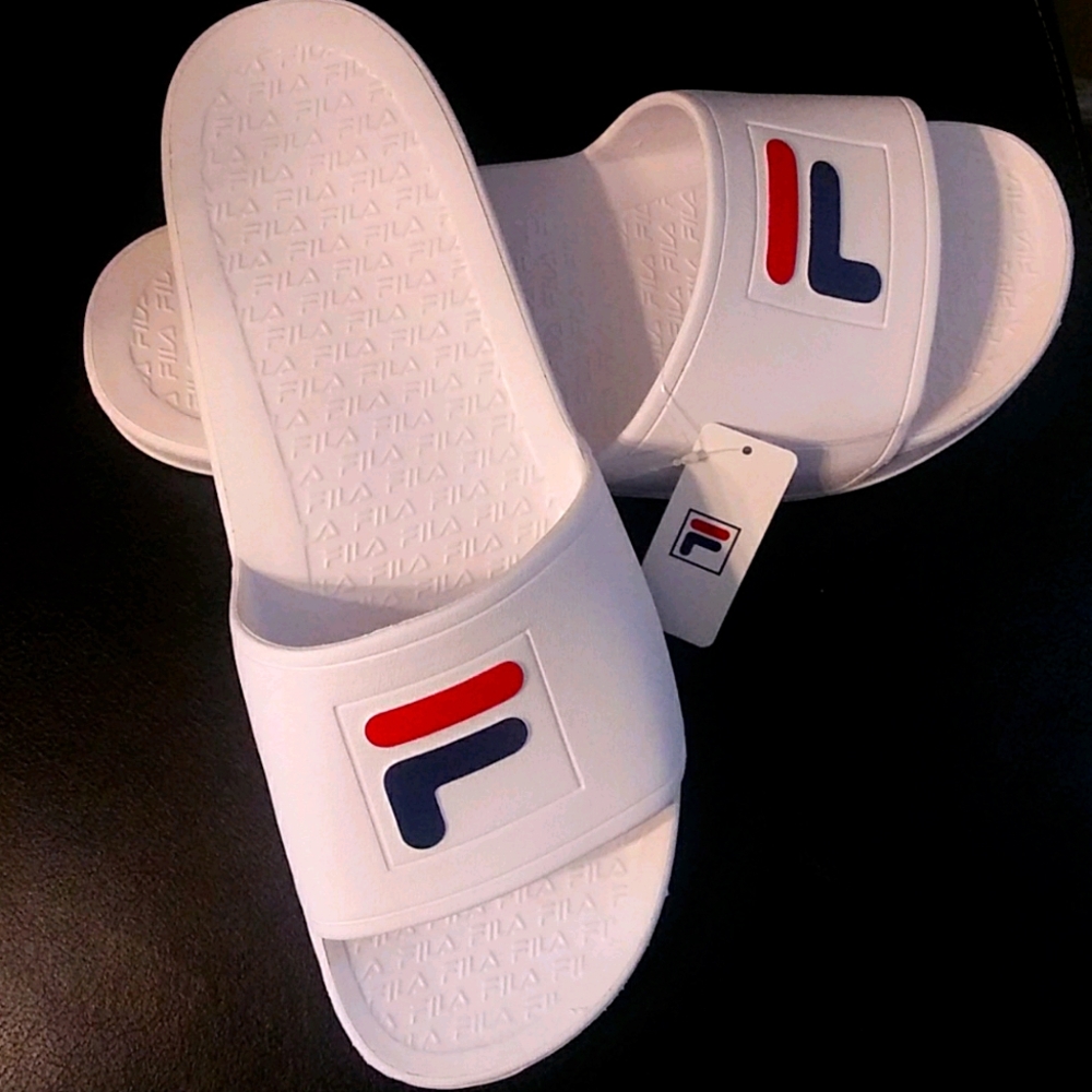 White Fila slides